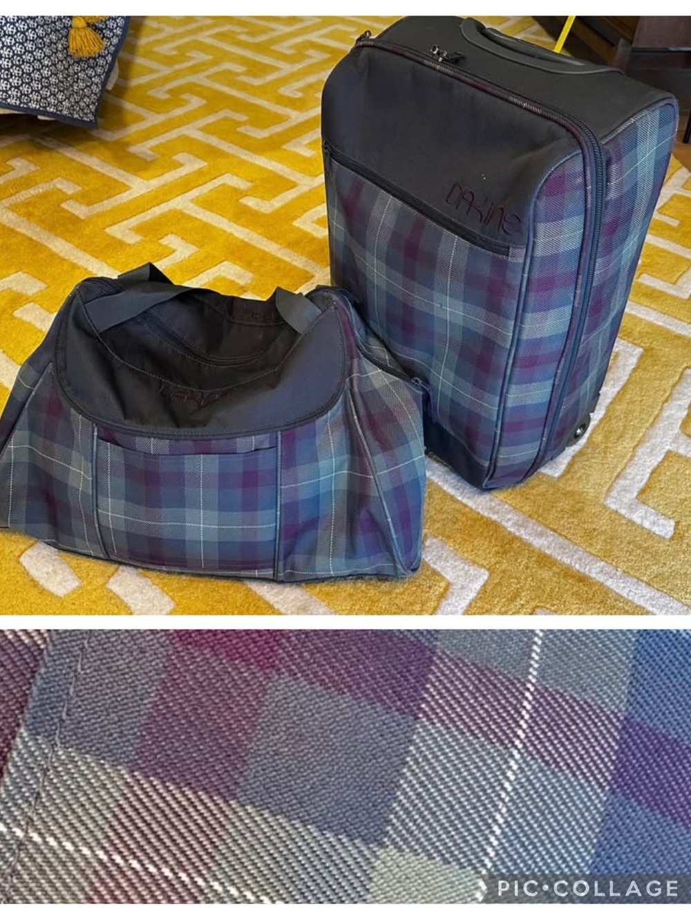 Dakine Travel Duffle and Carry-On Suitcase in Purple & Green Plaid